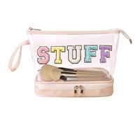 Large Clear Cosmetic Bag Travel Cosmetic Bag Cosmetic Bag Transparent Pouch Makeup Organizer Bag Embroidered Letter Dumpling Bag Waterproof Toiletry Bag, Creamy, Se référer au descriptif, Refer to