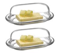 Large Clear Glass Butter Serving Storage Dish Tray Holder Dishwasher Safe w/ Lid