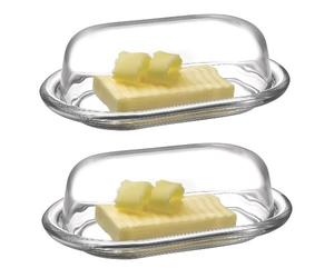 Large Clear Glass Butter Serving Storage Dish Tray Holder w/ Lid Dishwasher Safe