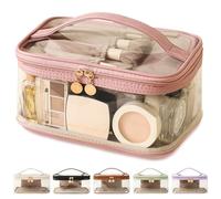 Large Clear Makeup Bag Big Cosmetic Bags Waterproof Toiletry Orangizer with Handle Transparent Toiletries Case Travel Pouch for Women Girls Daily Beauty Essentials Skincare Bag, Pink