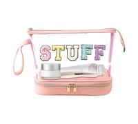 Large Clear Makeup Bag | Transparent Multi-Layer Cosmetic Bag - Embroidered Letter Dumpling Bag, Waterproof Toiletry Bag for Women, Girls