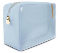 Large Clear Makeup Bag TSA-Approved Travel Cosmetic Pouch Spacious Transparent Toiletry Bag for Women and Girls Waterproof Clear Organizer Case Light Blue