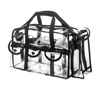 Large Clear Makeup Bag with 6 External Pockets & Tissue Dispenser - PVC Waterproof Toiletry Tote | Transparent Travel with Shoulder Strap for Makeup Artists, Stadium Events & Gym