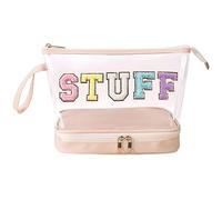 Large Clear Makeup Bag Women | Spacious Cosmetic Organizer Bag | Embroidered Letter Toiletry Bag | Large Capacity Makeup Organizer Clear Toiletry Business Trips Stylish Makeup With Embroidered Letters