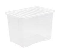 Large Clear Plastic Storage Box with Lid - Strong, Stackable & Nestable Container For Home, Office & Garage - Durable Storage Solution For Clothes, Toys, Documents - (80L)