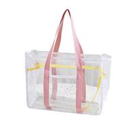 Large Clear PVC Beach Bag Tote for Travel Swimming Camping with Front Pocket and Star Pattern (37X26.5X16cm)