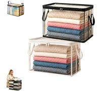 Large Clear Thick Plastic Storage Box with Hinged Lid, Heavy-duty Thick Plastic Clear Storage Bag for Clothes, Perfect for Home Moving Camping (Black+White,S:32 × 24 × 38 cm)