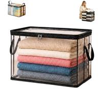 Large Clear Thick Plastic Storage Box with Hinged Lid, Heavy-duty Thick Plastic Clear Storage Bag for Clothes, Perfect for Home Moving Camping (Black*1,S:32 × 24 × 38 cm)