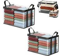 Large Clear Thick Plastic Storage Box with Hinged Lid, Heavy Duty Thick Plastic Clear Storage, Heavy-Duty Durable High Capacity Organizer for Clothes, Moving & Storage (Black, 2PCS)