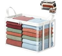 Large Clear Thick Plastic Storage Box with Hinged Lid, Heavy Duty Thick Plastic Clear Storage, Heavy-Duty Durable High Capacity Organizer for Clothes, Moving & Storage (White, 1PCS)