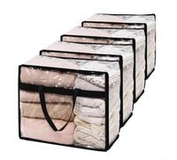 Large Clear Underbed Storage Box for Clothes Quilts Blankets and Plush Toys Space Saving Foldable ABS Organizer with Reinforced Handles Zipper Opening(Black 60L)