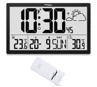 Large Clock with Weather Station LCD Display Outdoor Sensor Battery Operated HQ