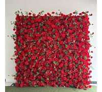 Large cloth-based artificial Red roses with green leaves flower wallhandmade plant background wall, for shopping mall window/wedding background/Photography decoration(3 * 3m/9.8 * 9.8FT)