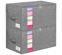 Large Clothes Storage Bags, 2 Pack Closet Organizers and Storage Foldable Storage Bin with Handles Dual Zipper, Heavy-Duty Blanket Comforter Storage Container for Clothing Sweater Bedding, Grey