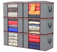 Large Clothes Storage Bags with Zip, 90L Clothing Storage Boxes With Lids &Reinforced Handles| Foldable Closet Organizers for Clothes, Blankets, Duvet, Comforters, Bedding & Toys|6 Packing Moving Bags