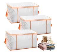 Large Clothing Storage Box 3 Pack, 80L Capacity Zipper Clear Storage Bag, Waterproof Moving Bag Clothing Bedding Down Quilt Toy Storage Packaging Box