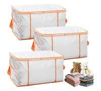 Large Clothing Storage Box 3 Pack, 80L Capacity Zipper Clear Storage Bag, Waterproof Moving Bag Clothing Bedding Down Quilt Toy Storage Packaging Box