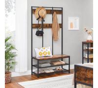 Large Coat Rack, Hat And Coat Stand With 12 Hooks And Shoe Bench In Industrial Design, Multifunctional Hallway Shelf
