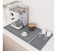Large Coffee Machines Silicone Mat Waterproof Pad with Detachable Dish Drying Mat,Non-Slip Raised Edges Design,40*60 Foldable Coffee Machine Mat for Kitchen Counter,Grey