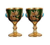 Large Coffee Mug 2-Pack Zinc Alloy Embossed Peacock and Phoenix Classical Goblets European Retro Wine Glasses Dessert Cups Light Luxury Home Decoration