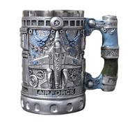 Large Coffee Mug - Cool Stainless Steel 474g Airplane Design Engraved Metal Design Large Capacity Glasses Drink for Men Women Boyfriend Dad Grandpa