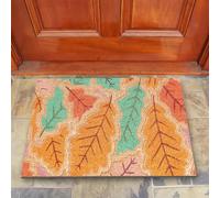 Large Coir Door Mat 45 x 75cm Embossed Leaves Print - Natural Coconut Fibre, Front Door Welcome Mat with Non-Slip Backing, Durable Eco-Friendly Dirt Trapper Boot Scraper Outdoor