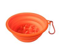 Large Collapsible Dog Bowls (34oz), 1 Pack Pet Travel Foldable Bowl and Slow Feeding Frisbee with Carabiners, Healthy, Soft Silicone, Portable Essential Set for Walking, Travel, and Hiking (Orange)