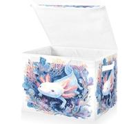 Large Collapsible Fabric Storage Bins with Lids 16.5*12.6*11.8in Axolotl Deep-sea Diver Exploring Bioluminescent Coral Caves Translucent Skin with Glitter Details Foldable Storage Boxes Organizer C