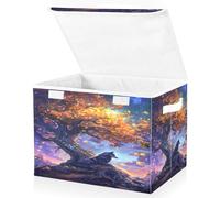Large Collapsible Fabric Storage Bins with Lids 16.5*12.6*11.8in Giant Trees Glowing Amber under The Starry Sky Blue Wolves Resting at The Roots Foldable Storage Boxes Organizer Containers Baskets Cu