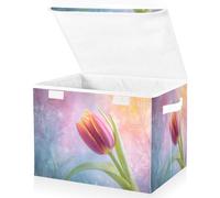 Large Collapsible Fabric Storage Bins with Lids 16.5*12.6*11.8in Tulip Rainbow Nozzle under Neon Lights Watercolor Wash Background Mo William Line Arttulip Rainbow Foldable Storage Boxes Organizer C