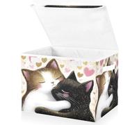 Large Collapsible Fabric Storage Bins with Lids 16.5*12.6*11.8in Two Cat Love Foldable Storage Boxes Organizer Containers Baskets Cube for Shelves
