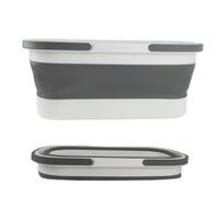 Large Collapsible Plastic Bucket with Wheels 12L (3.17 Gallon), Foldable Mop Bucket Laundry Basket with Handle, for House Cleaning, Camping - Multi-Purpose Rectangular Basket for Cleaning Mop (Grey)