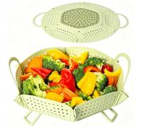 Large Collapsible Silicone Steamer Basket, Folding Silicone Vegetable Steamer Basket With Handles, BPA Free, Expandable for Pot, Non Slip Feet, Compact Storage, Dishwasher Safe