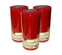 Large Collumino 120 Hour Solid Colour Pillar Candles Size 15 x 7cm (Red, 3 - Pack)