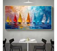Large Colorful Abstract Sailboat Seascape Poster and Prints Ocean Landscape Picture Print on Canvas Wall Art Home Decor(40x80cm/Canvas Wrap)