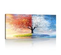 Large Colorful Art Tree Canvas Wall Art for Living Room, Framed Fall Winter Four Seasons Trees Wall Paintings Pictures on Print Canvas Poster for Bedroom Office Room Decor Ready To Hang 120x50cm
