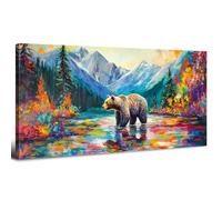 Large Colorful Grizzly Bear Wall Art Canvas Prints Abstract Nature Mountain Landscape Bathroom Pictures Vintage Forest Animal Wall Paintings for Living Room Aesthetics Artwork Office Home Decor 20x40"