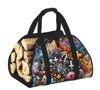 Large Colorful-Mathematics-Formula Firewood Carrier Bag, 600d Oxford Cloth Log Tote With Reinforced Handles, Open-End Wood Hauling Bag For Fireplace, Wood Stove, Camping And Outdoor Storage