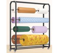 Large Commercial Textile Fabric Roll Storage Rack, Heavy Duty Metal Butcher Paper Holder, Mobile Gift Wrap Rack for Classroom Arts Crafts Activity, Adjustable Spacing(14 rods,Wide-195cm)