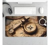 Large Compass and Old World Map Desk Mat 24x12 Inch Waterproof Non-Slip Rubber Desk Pad for Office Home Gaming Remote Work Foldable Portable Mousepad for Keyboard Laptop Desktop Accessories