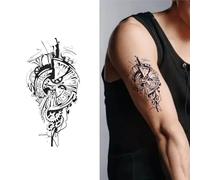 Large Compass | Herbal Temporary Tattoo Gear Clock, Retro Mechanical, Waterproof, Scratch-resistant, Lasts 2 Weeks, Fake Tattoos(1pcs)