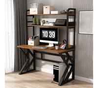 Large Computer Desk with Storage Shelves - Home Office Study Writing Table with Bookshelf for PC Laptop Gaming - Wooden Desk with Organization Solution