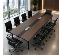 Large Conference Table, Modern Meeting Table with Cable Duct and Black Metal Frame for 8-12 People, Business Style Wooden Training Tables, Rectangular Seminar Table for Office,2,120 * 240