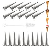 Large Conical Cream Horn Molds, 20Pcs Stainless Steel Roll Horn Forms with Cleaning Brush, Conical Danish Croissant Cones Molds, Non-stick Cream Horns Pastry Mould for Ice Cream Cone Party Dessert