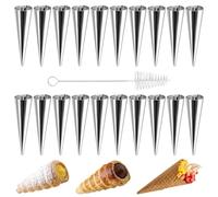 Large Conical Cream Horn Molds, 20Pcs Stainless Steel Roll Horn Forms with Cleaning Brush, Conical Danish Croissant Cones Molds, Non-stick Cream Horns Pastry Mould for Ice Cream Cone Party Dessert