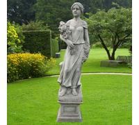 Large Conservatory Female Statue with Rose Bouquet on a Plinth