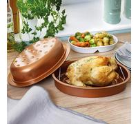 Coopers of Stortford Large Copper King Oval Roaster with Lid Non Stick Carbon Steel Roasting Tin 48 x 33 x 9.5cm