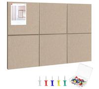 Large Cork Board 36" x 24", 6 Pack Felt Wall Tiles with Colored Pushpins, Bulletin Boards with Removable Self-Adhesive Strips, Pin Board Cork Boards for Walls Office Home (Dark Camel)