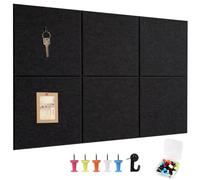 Large Cork Board 90 x 60 cm with Adhesive Backing, 6 Black Pin Boards with 25 pins for Photos Memos, Removable Felt Notice Boards for Home Office Walls