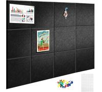 Large Cork Board Alternative,Felt Bulletin Board with Removable Adhesive Tabs, Notice Boards Pin Board Wall Tiles with 60 Pins for Office,Home,Cork Boards for Photos Memos (Black, 12)